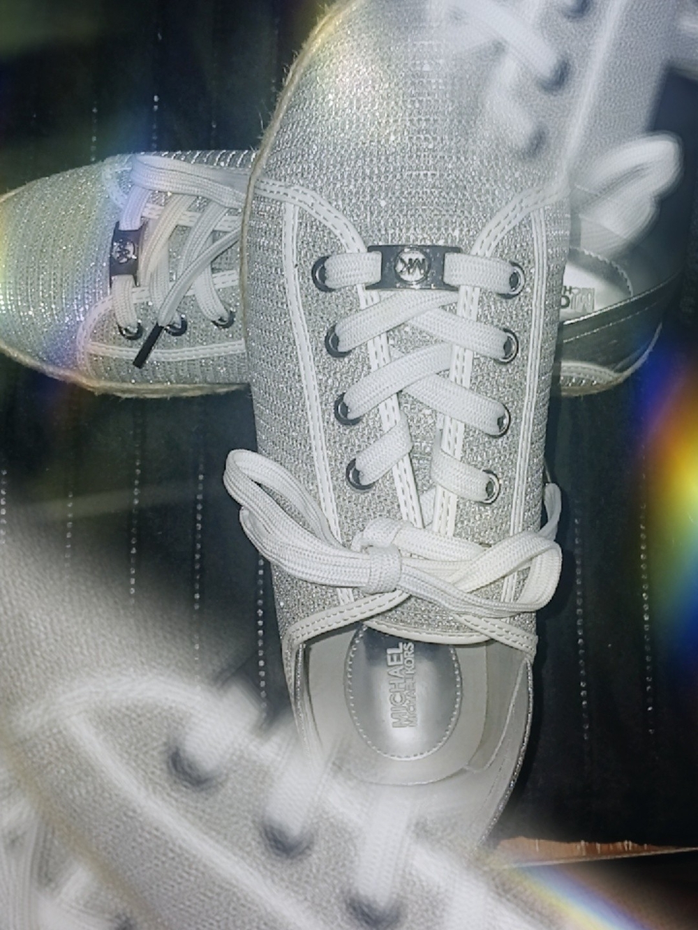 MICHAEL KORS Silver Glitter Lace-Up Sneakers